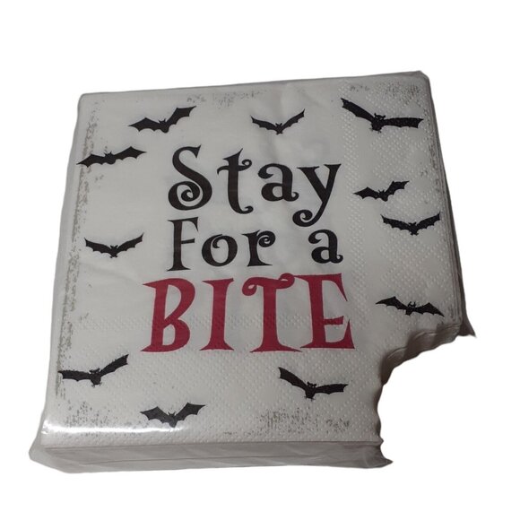 Paper Party Napkins Halloween Stay for a Bite Vampire Bat Cocktail Dessert 40 pc - Picture 1 of 4